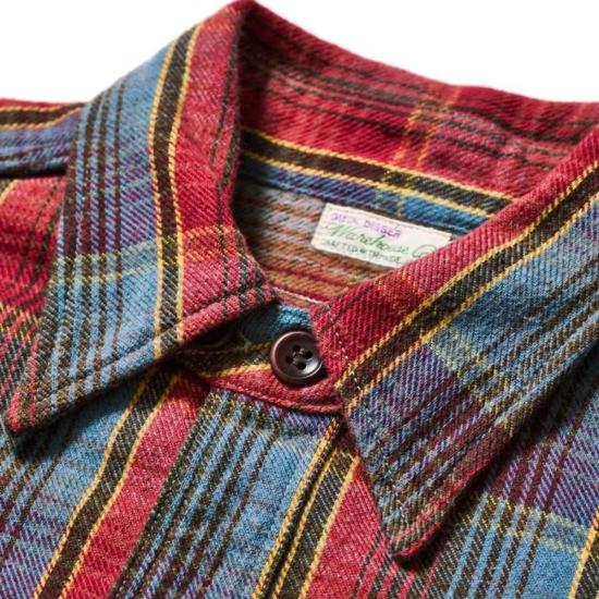  웨어하우스 긴팔 셔츠 Warehouse & Co. Lot 3022 턱끈 플란넬 원워시 셔츠 레드/네이비 - WAREHOUSE