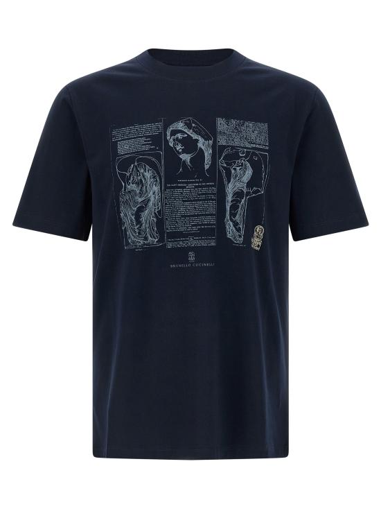 26SS 브루넬로 쿠치넬리 크루넥 프린트 코튼 저지 티셔츠 M0B138517CLI32