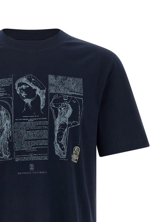 26SS 브루넬로 쿠치넬리 크루넥 프린트 코튼 저지 티셔츠 M0B138517CLI32 - BRUNELLO CUCINELLI