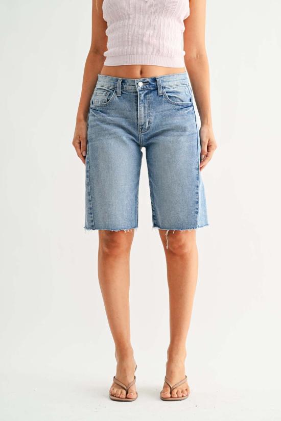  저스트 블랙 데님 데님 숏팬츠 , 솔기 있는 긴 반바지, 라이트 데님 - JUST BLACK DENIM