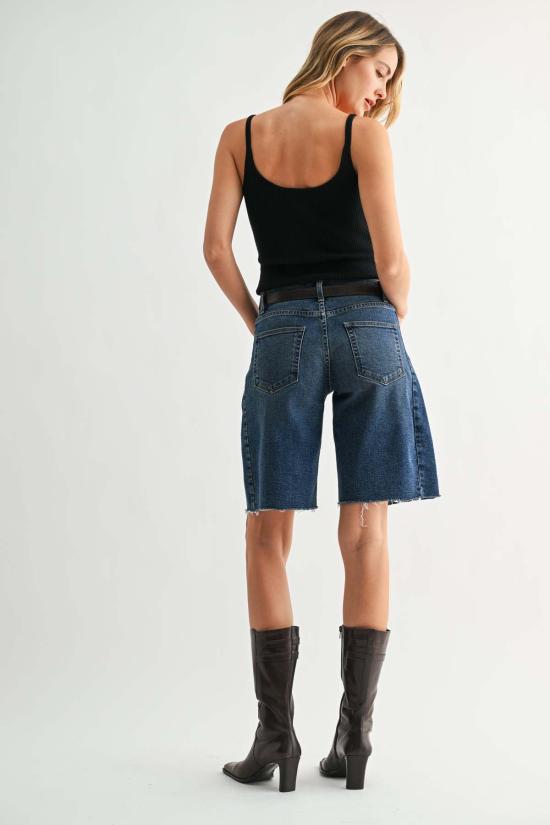  저스트 블랙 데님 데님 숏팬츠 , 솔기 있는 긴 반바지, 라이트 데님 - JUST BLACK DENIM