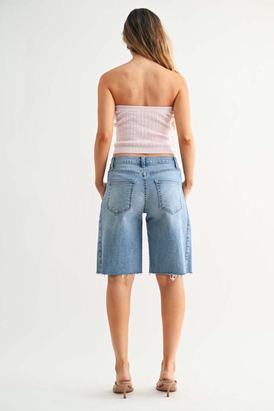  저스트 블랙 데님 데님 숏팬츠 , 솔기 있는 긴 반바지, 라이트 데님 - JUST BLACK DENIM