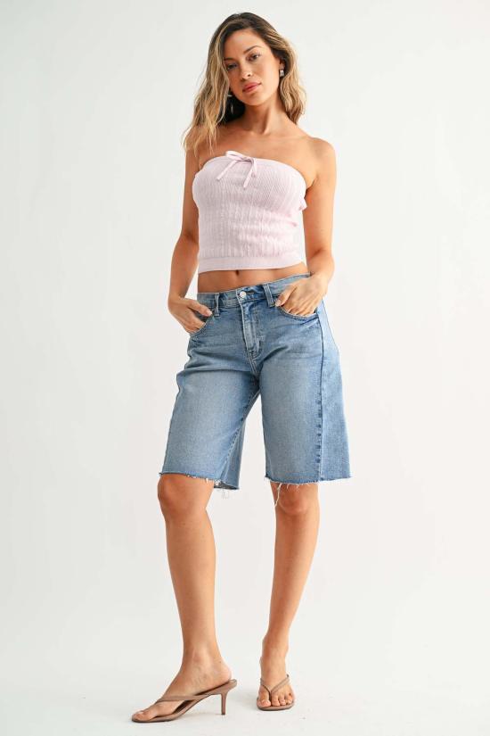  저스트 블랙 데님 데님 숏팬츠 , 솔기 있는 긴 반바지, 라이트 데님 - JUST BLACK DENIM