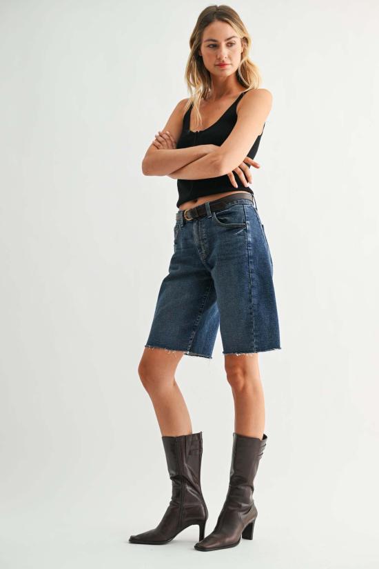  저스트 블랙 데님 데님 숏팬츠 , 솔기 있는 긴 반바지, 라이트 데님 - JUST BLACK DENIM
