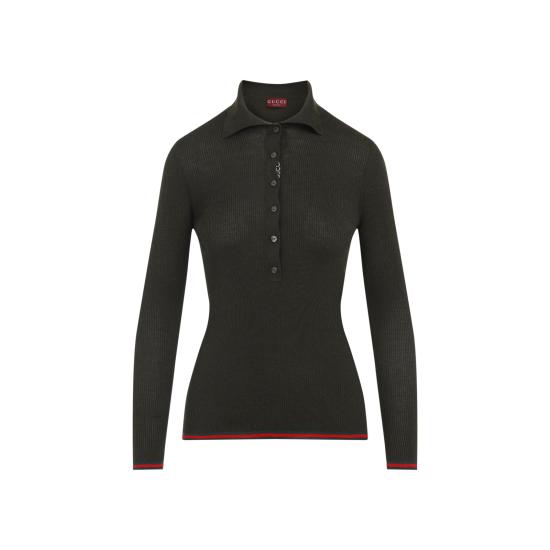 26SS 구찌 자수 캐시미어 실크 탑 810315 XKD8J 3450 FOREST GREEN - GUCCI