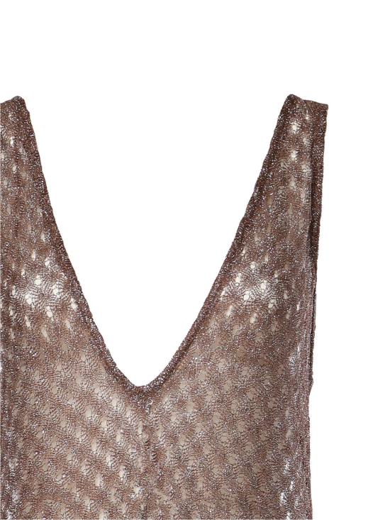  미소니 롱 원피스 미쏘니 라메 비스코스 비치 드레스 (거미줄 무늬, 브라운) - MISSONI