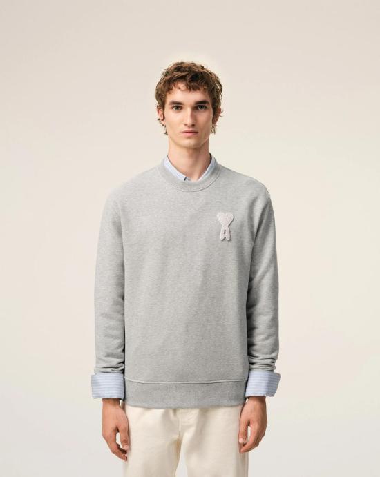 26SS 아미 긴팔 티셔츠 USW787730 A161 Gris cend chine blanc cr - AMI