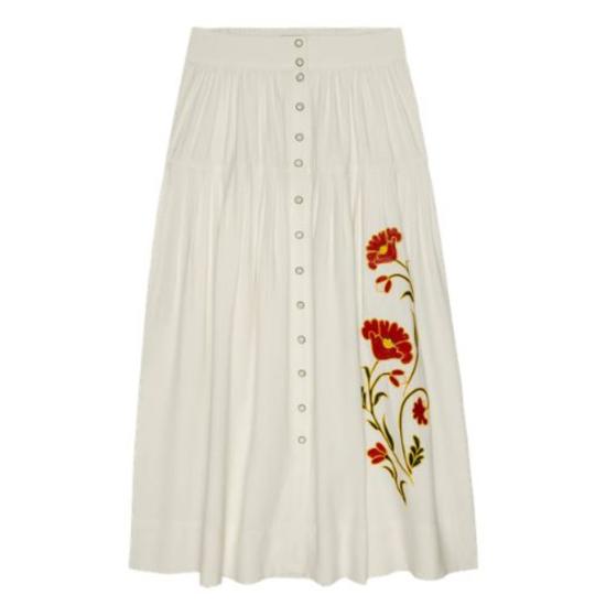  더 그레이트 롱 스커트 그레이트 웨스턴 자수 하이랜드  크림색 (샴브레이 소재) - THE GREAT