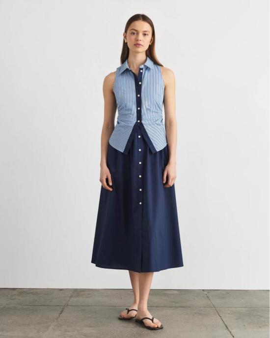  타냐 테일러 롱 원피스 한나 드레스 클라우디 블루/옵틱 화이트 - TANYA TAYLOR