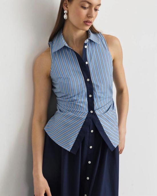  타냐 테일러 롱 원피스 한나 드레스 클라우디 블루/옵틱 화이트 - TANYA TAYLOR