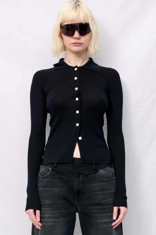  어셈블리 뉴욕 가디건 어셈블리 블랙 실크 캐시미어 골지 셔츠