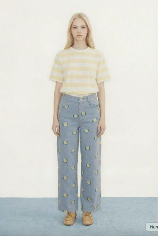  The Tiny Big Sister 데님 팬츠 타이니 빅 시스터 스트라이프 베르타 데님 플로럴 라이트 워시 진 - OTHER BRANDS