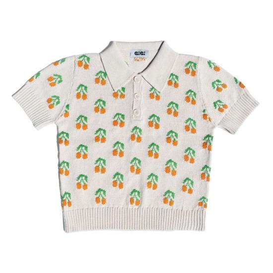  지지 니트웨어 반팔 티셔츠 체리 폴로 탑 내추럴