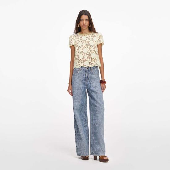  셀프 포트레이트 블라우스 레이스 탑 옐로우 - SELF PORTRAIT