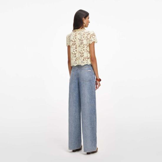  셀프 포트레이트 블라우스 레이스 탑 옐로우 - SELF PORTRAIT