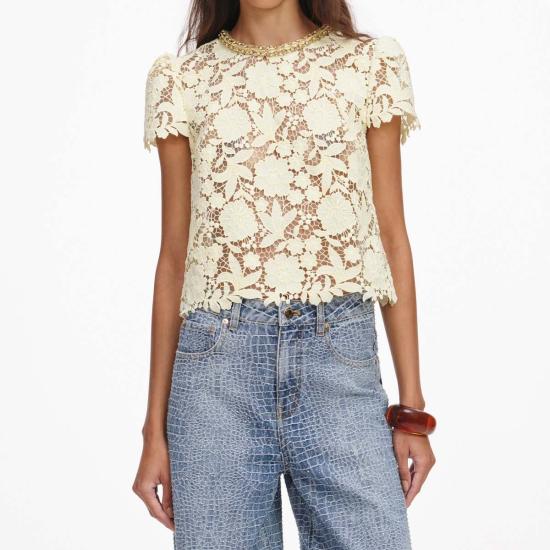  셀프 포트레이트 블라우스 레이스 탑 옐로우