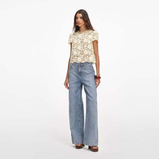  셀프 포트레이트 블라우스 레이스 탑 옐로우 - SELF PORTRAIT