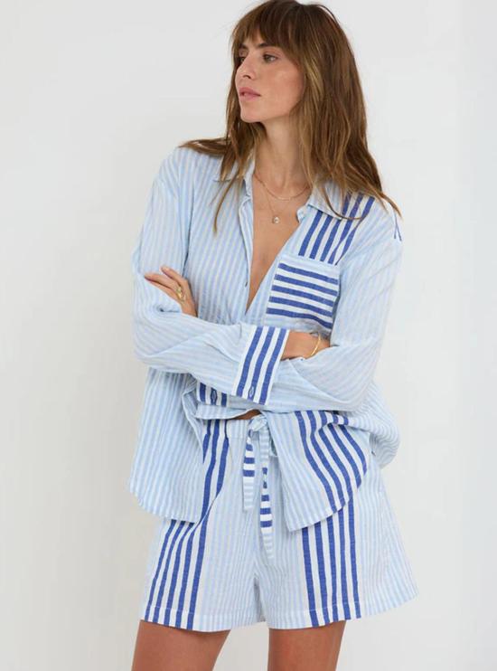  렘렘 블라우스 아이샤 버튼다운 탑 셰미지 블루 - LEMLEM