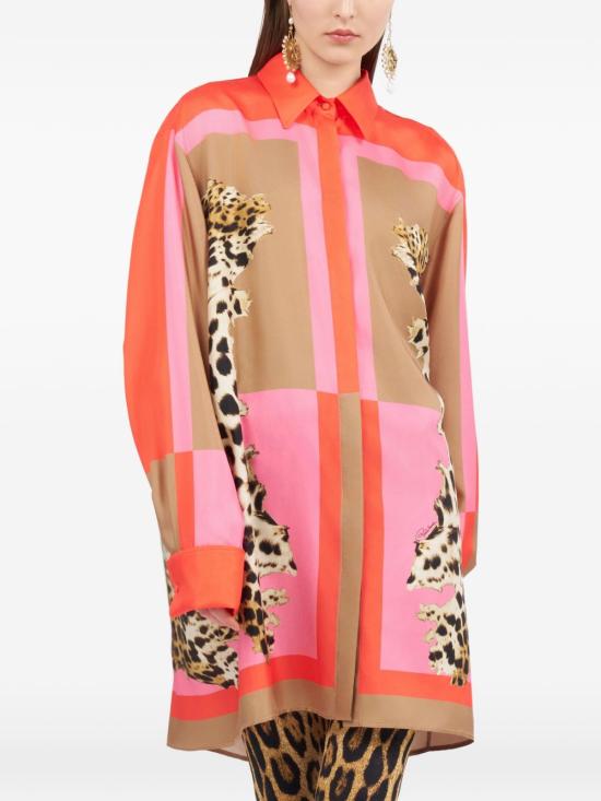 26SS 로베르토 카발리 미디 원피스 WQT160 OZR33 01510 Coral Red - ROBERTO CAVALLI