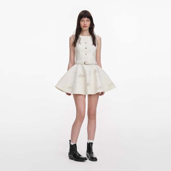  셀프 포트레이트 숏 원피스 자수 데님 미니 드레스 크림 - SELF PORTRAIT