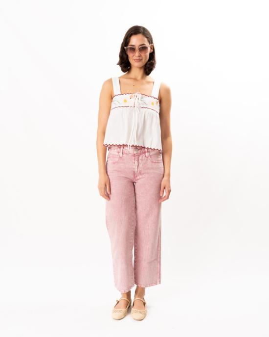  차오 루시아 블라우스 Ciao Lucia Ander 자수 리넨 탑 화이트 - CIAO LUCIA