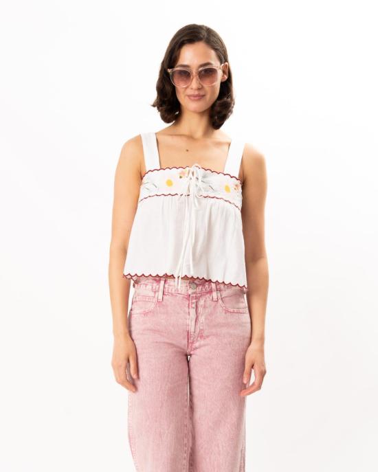  차오 루시아 블라우스 Ciao Lucia Ander 자수 리넨 탑 화이트