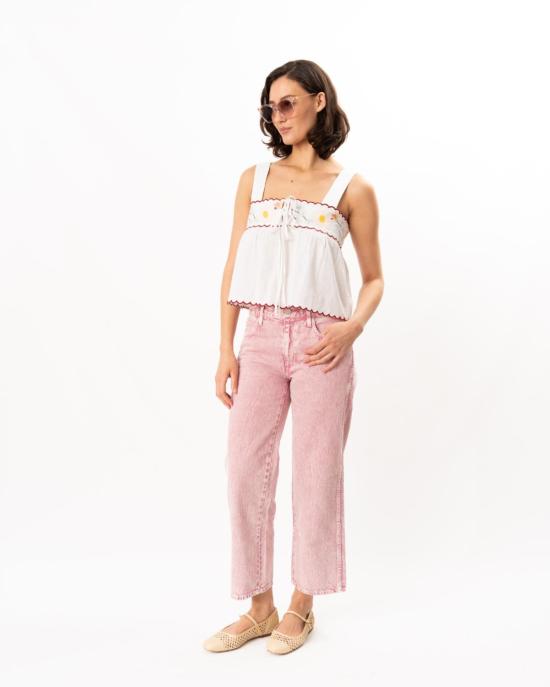  차오 루시아 블라우스 Ciao Lucia Ander 자수 리넨 탑 화이트 - CIAO LUCIA