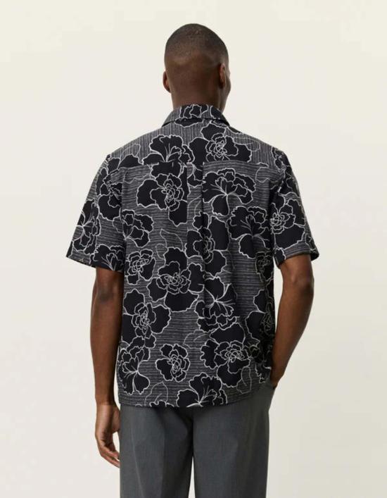  레듀 반팔 셔츠 레 두 찰리 포피 Aop Ss 셔츠 블랙 - LES DEUX