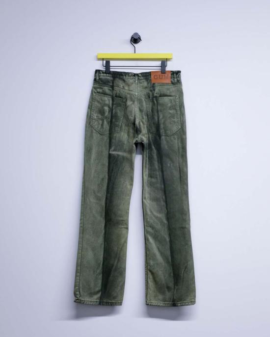  에드워드 커밍 데님 팬츠 워시드 다크 그린 코튼 모스 포그 진 - EDWARD CUMING