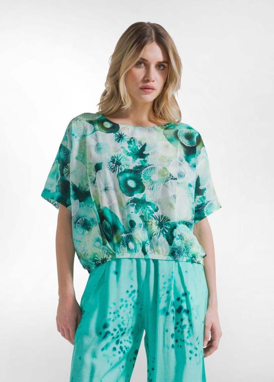  데하 블라우스 코튼 머슬린 탑 아쿠아