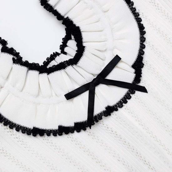  셀프 포트레이트 숏 원피스 콘트라스트 트림 니트 미니 드레스 화이트 - SELF PORTRAIT