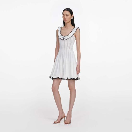  셀프 포트레이트 숏 원피스 콘트라스트 트림 니트 미니 드레스 화이트 - SELF PORTRAIT