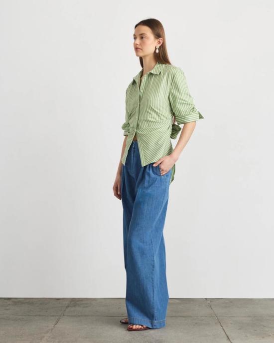  타냐 테일러 블라우스 윈슬렛 탑 아스파라거스/옵틱 화이트 - TANYA TAYLOR