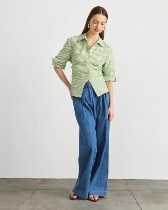  타냐 테일러 블라우스 윈슬렛 탑 아스파라거스/옵틱 화이트 - TANYA TAYLOR