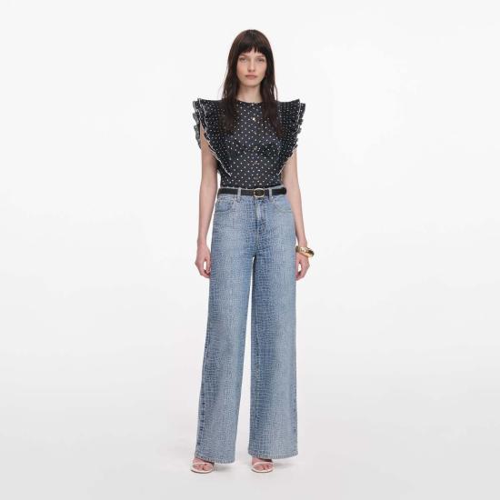  셀프 포트레이트 블라우스 도트 무늬 프릴 탑 블랙 - SELF PORTRAIT