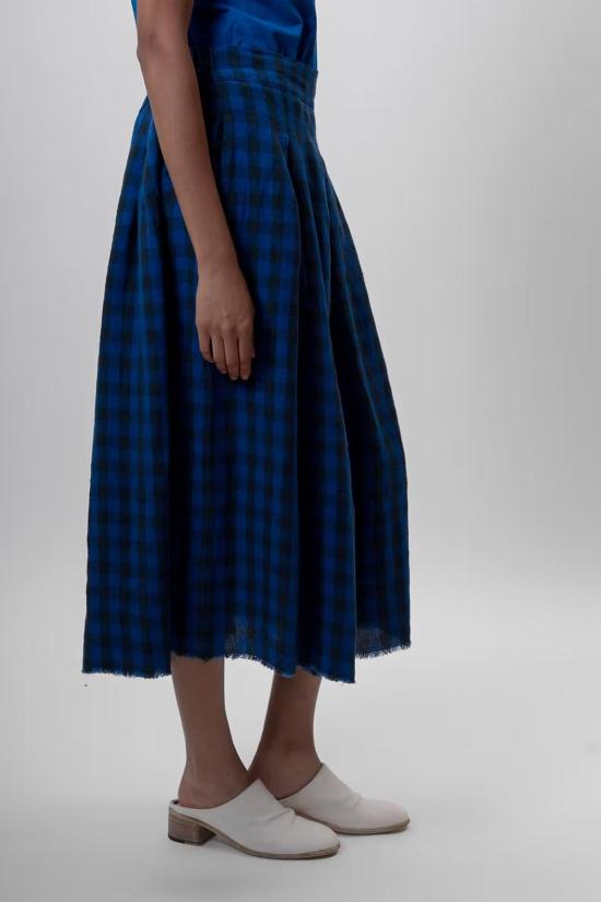  Aequamente 롱 스커트 아에쿠아멘테 린넨 블루 체크  블루/블랙 - OTHER BRANDS