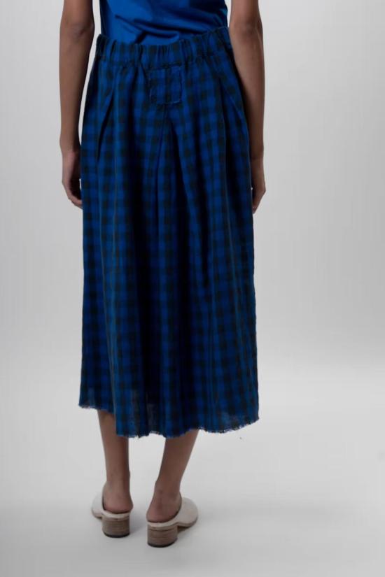  Aequamente 롱 스커트 아에쿠아멘테 린넨 블루 체크  블루/블랙 - AEQUAMENTE