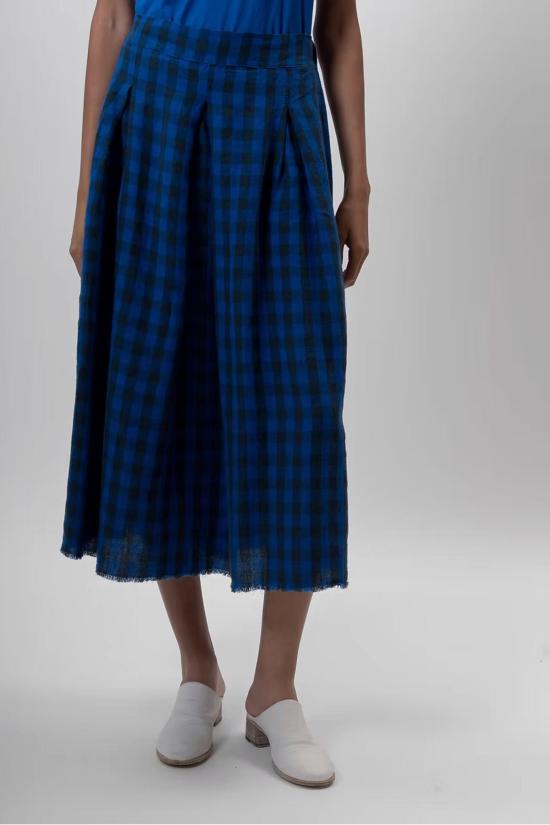 Aequamente 롱 스커트 아에쿠아멘테 린넨 블루 체크  블루/블랙