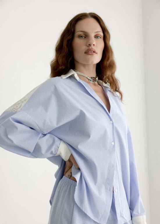  Bronze Age 셔츠 브론즈 에이지 로비 셔츠 마이크로 스트라이프/타비사 레이스 - BRONZE AGE