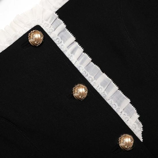  셀프 포트레이트 블라우스 크레이프 콘트라스트 프릴 탑 블랙 - SELF PORTRAIT