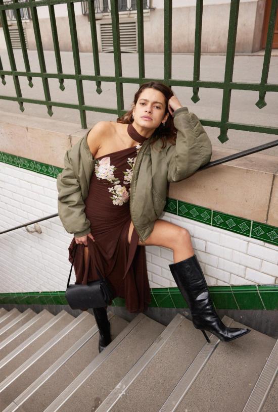  샘디 롱 원피스 자수 메시 드레스 - SAEMDI