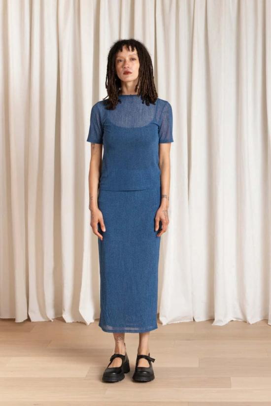  알리 골든 반팔 티셔츠 메쉬 티셔츠 블루