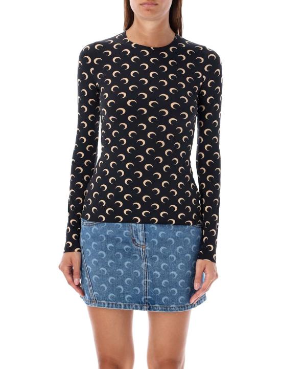  마린세르 긴팔 티셔츠 마린 세르 문 라운드넥 세컨드 스킨  블랙 문 탠