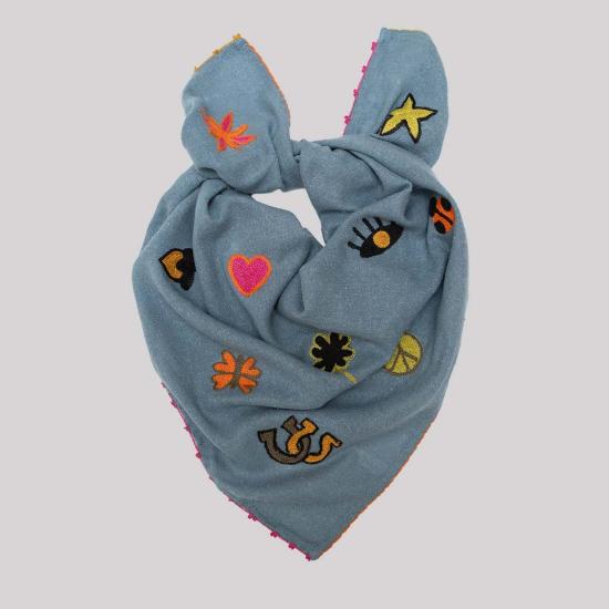  라스트 찬스 텍스타일스 머플러/스카프 라스트 찬스 텍스타일 자수 실크 노일 반다나 - LAST CHANCE TEXTILES