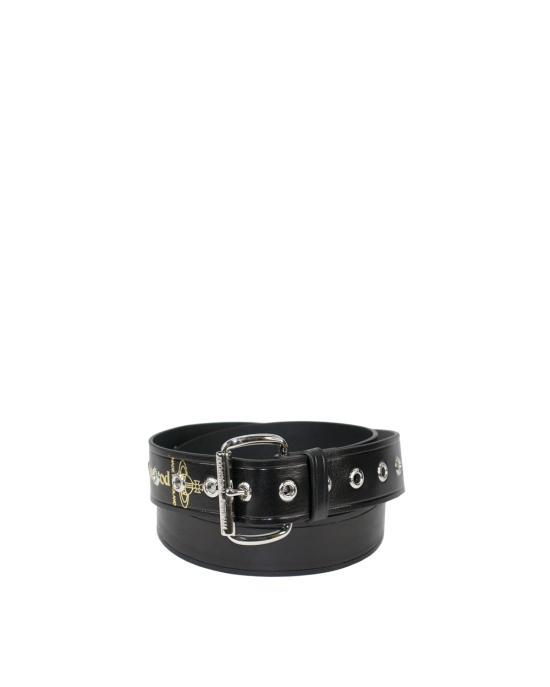 26SS 비비안웨스트우드 가죽 벨트 66010001 rhodium black leather W134 TU NERO