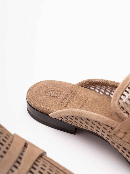 26SS 브루넬로 쿠치넬리 레더 스파클링 네트 뮬 MZDVC3211C2767 Brown - BRUNELLO CUCINELLI