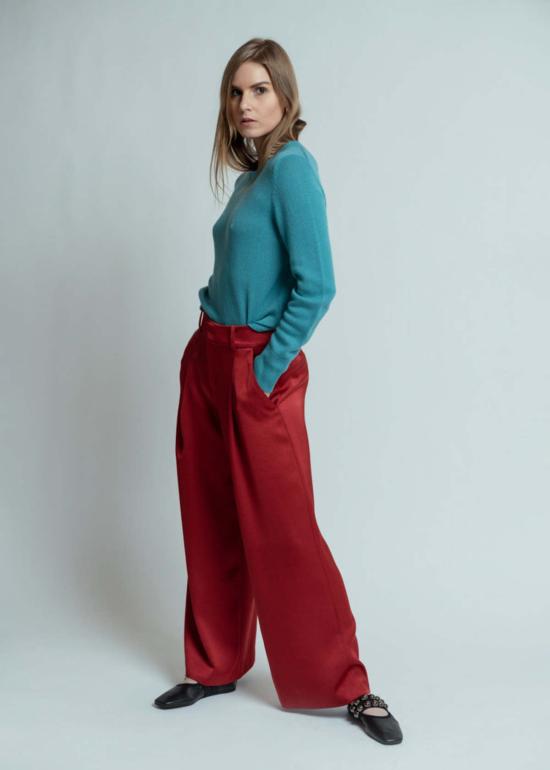  Smythe 스트레이트 팬츠 스미스 크롭 플리츠 팬츠 크림슨