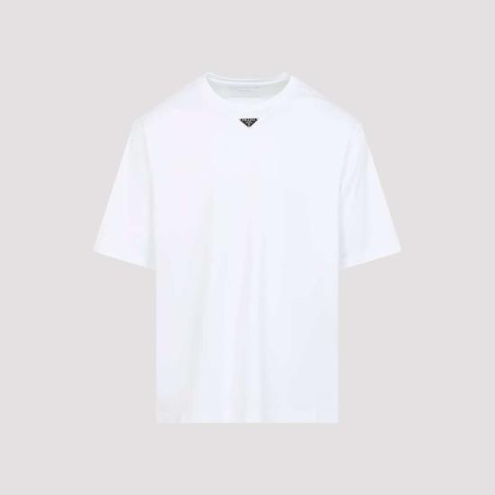  프라다 반팔 티셔츠 코튼 티셔츠 화이트 - PRADA