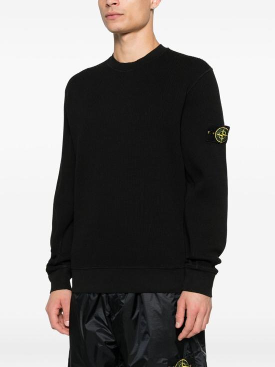  스톤 아일랜드 긴팔 티셔츠 코튼 크루넥 스웨트셔츠 블랙 - STONE ISLAND