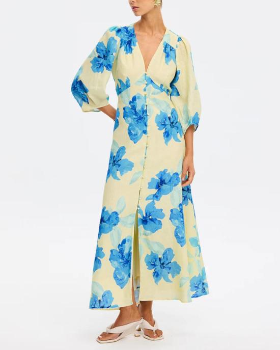  키바리 롱 원피스 소피 맥시 드레스 옐로우/블루 - KIVARI